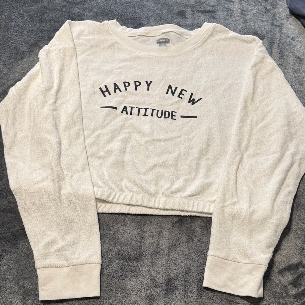 Aerie Cream Crop Top with Black Text XL